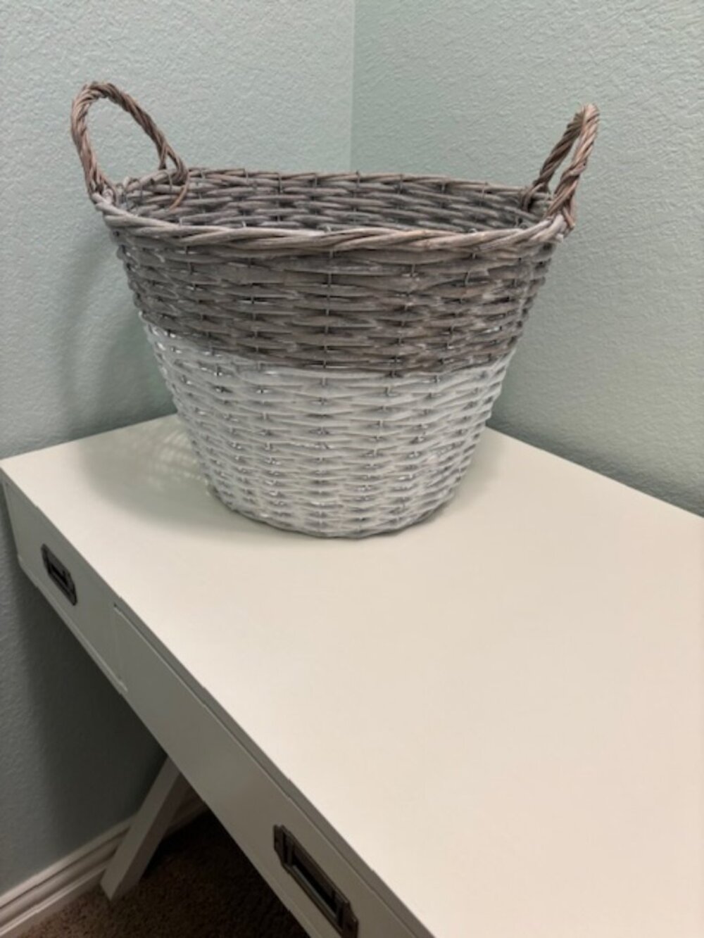 NEW PD Home Willow Tub Large Wicker Basket - SALE! White and grey -coastal decor